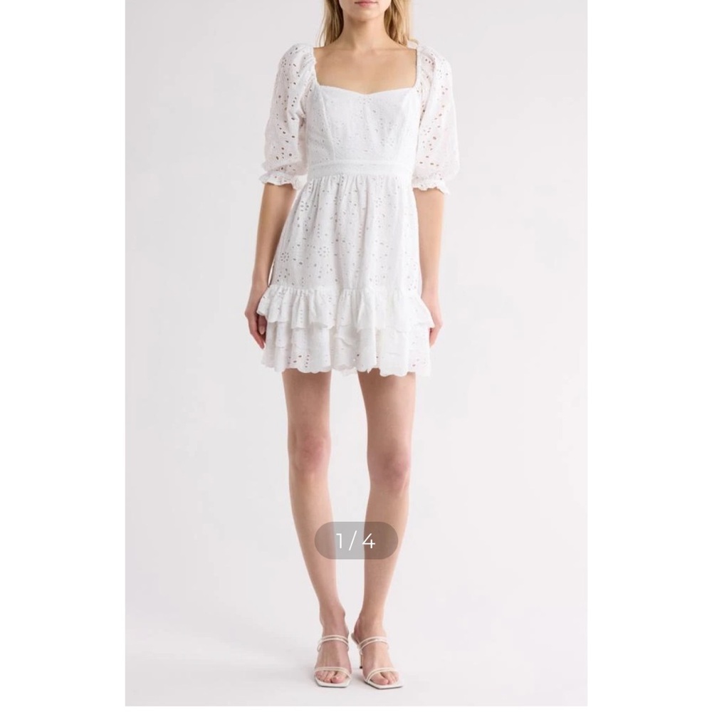 NEW • Rachel Parcell • Women’s Eyelet Puff Sleeve Minidress White XXS